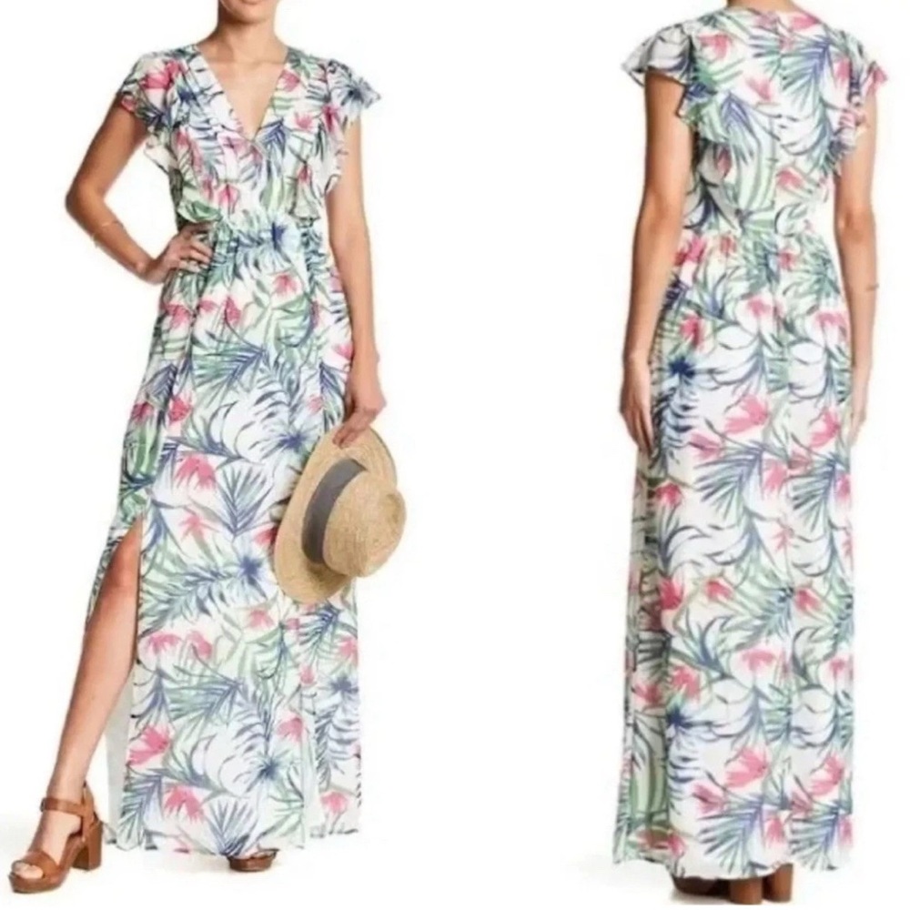 Adelyn Rae Pink and Green Sundress with Flutter Sleeves